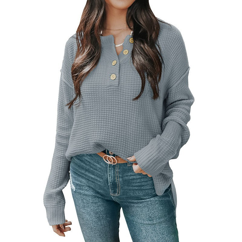 Damen lässiger Oversized Pullover mit Knopfleiste und strukturiertem Material Heidi-Mode
