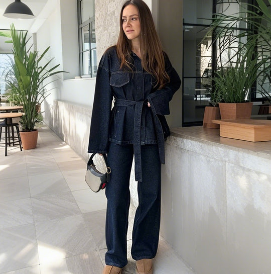 Damen Hoch taillierte Jeans mit weitem Bein und edler Verarbeitung Heidi-Mode