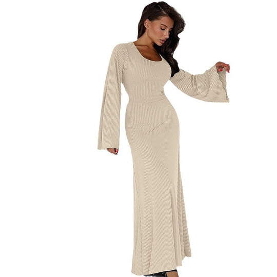 Damen Maxikleid mit innovativem Rippdesign und angeschnittenen Ärmeln Heidi-Mode