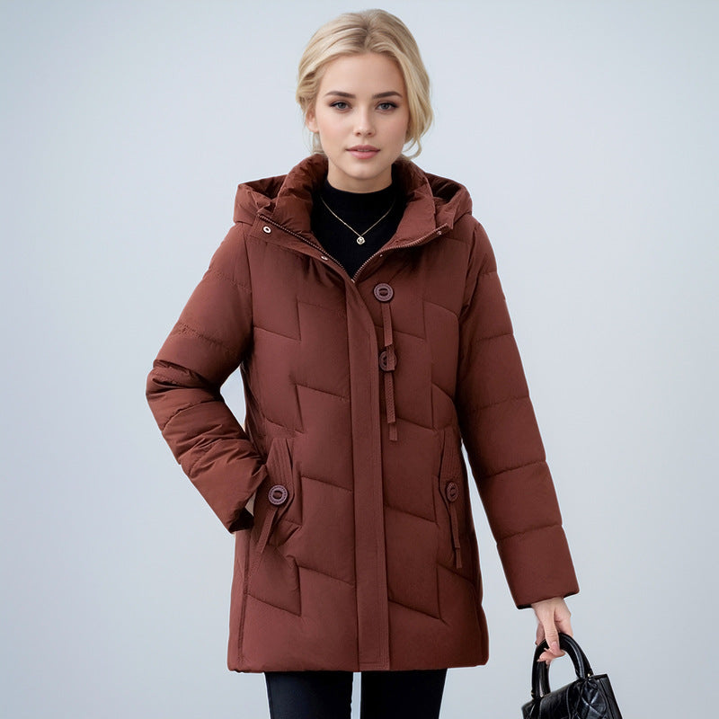 Damen modische gesteppte Winterjacke mit Kapuze und großen Taschen Heidi-Mode