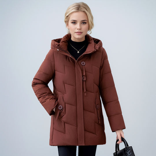 Damen modische gesteppte Winterjacke mit Kapuze und großen Taschen Heidi-Mode