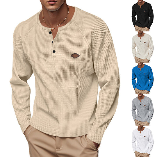 Herren Langarmshirt mit Knopfleiste und Struktur Heidi-Mode