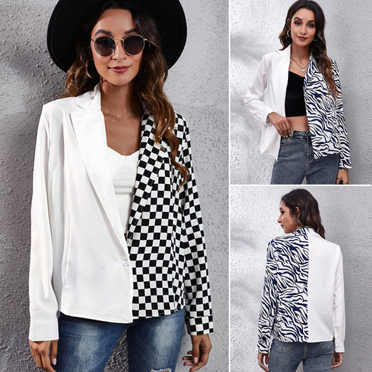 Damen Blazer mit asymmetrischem Karomuster und elegantem Schnitt Heidi-Mode