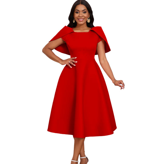 Damen Cocktailkleid mit festlichem Cape-Ausschnitt und schwingendem Rock Heidi-Mode