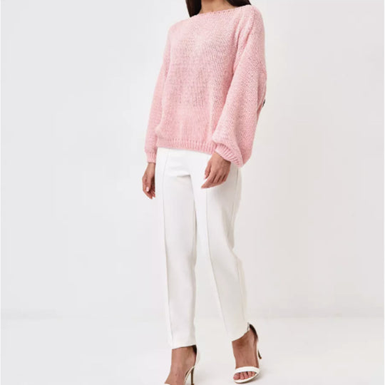 Damen Flauschiger Off-Shoulder Pullover mit überschnittenen Schultern Heidi-Mode