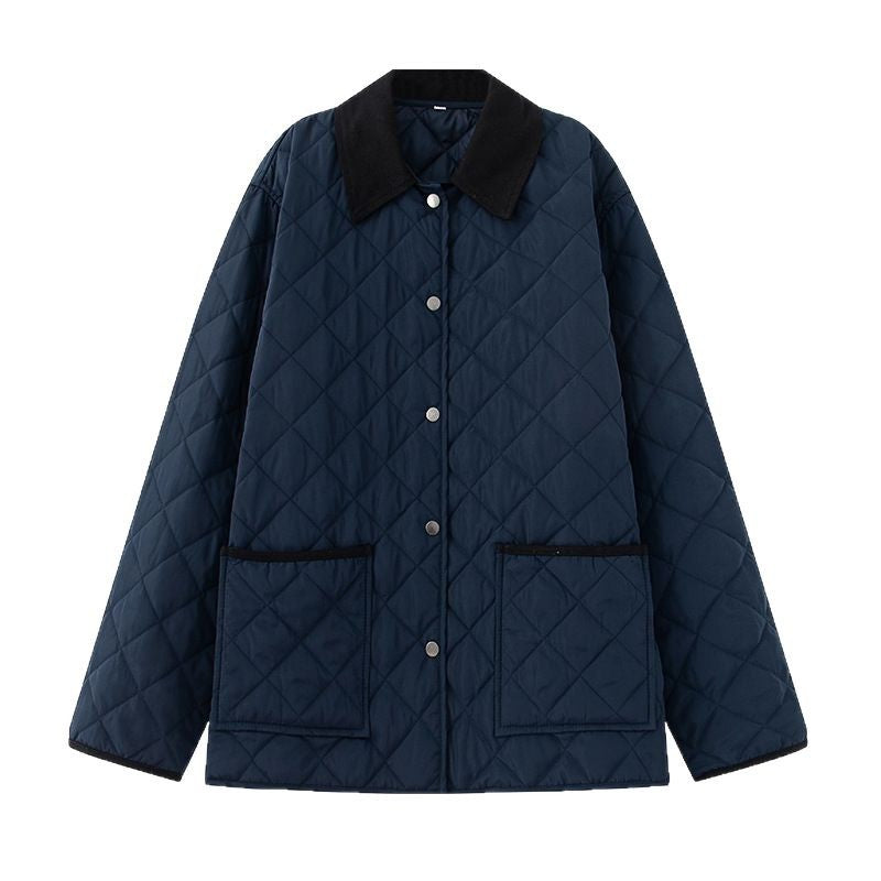 Damen Steppjacke aus weichem Material mit kontrastierendem Kragen und praktischen Taschen Heidi-Mode