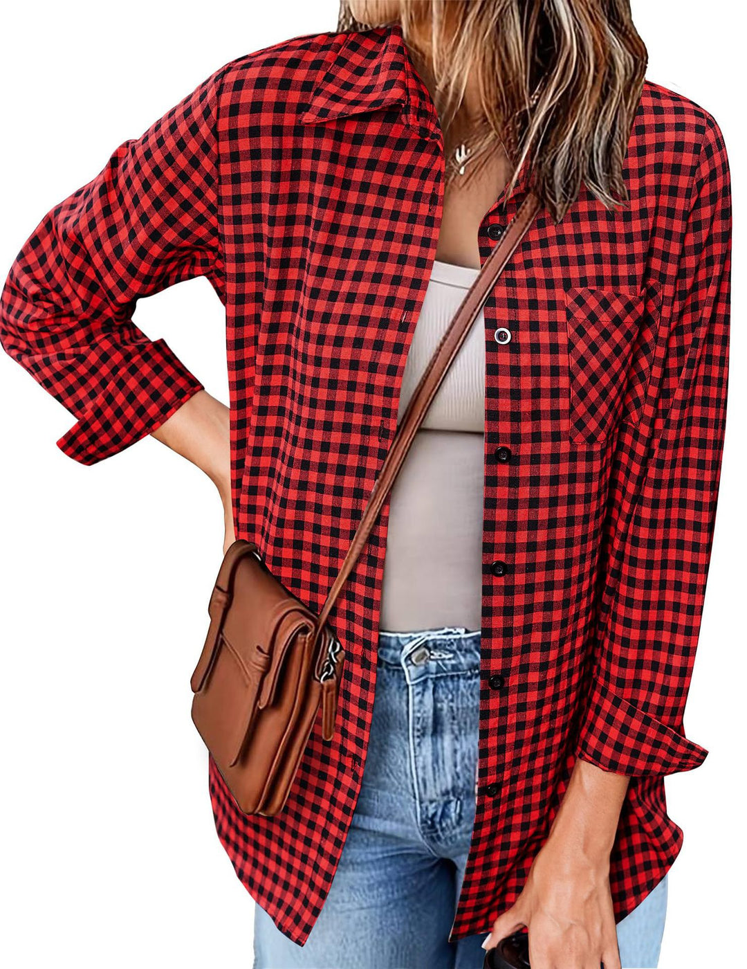 Femme Button-Up Gingham Check Shirt Heidi-Mode