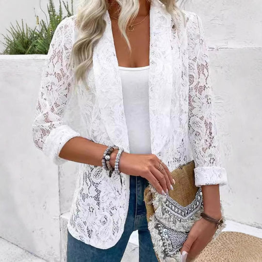 Damen Spitzenblazer mit feinen Details und lässigem Schnitt Heidi-Mode