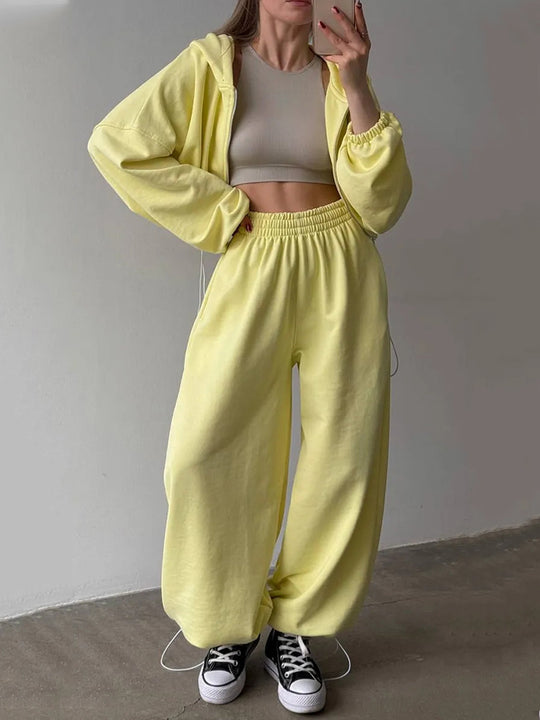 Damen Lässiger Cropped Hoodie mit hoher Taille und weitem Hosen Heidi-Mode