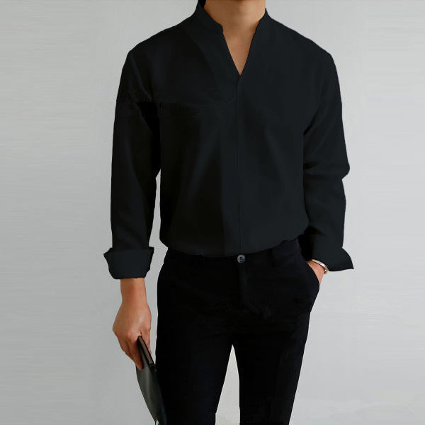 Herren Langarmshirt mit modernem Stehkragen und schmaler Passform Heidi-Mode
