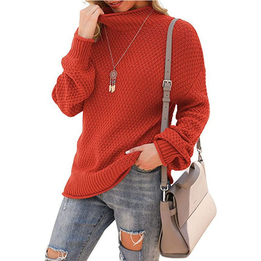 Damen Grobstrickpullover mit hohem Kragen und bequemen Ärmeln Heidi-Mode