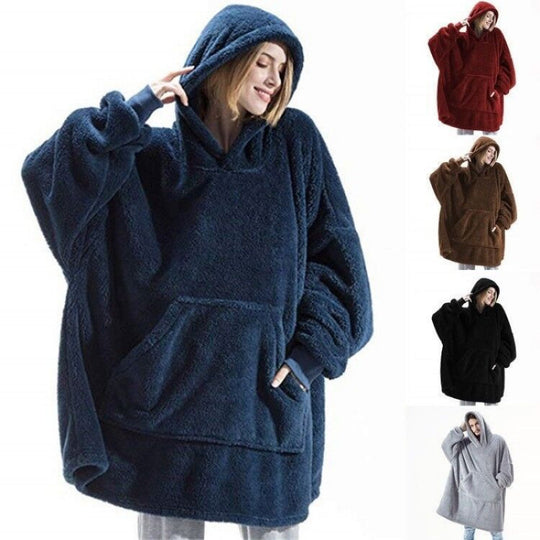 Damen Kuschelige Oversize-Hoodiejacke aus Fleece mit Kängurutasche Heidi-Mode