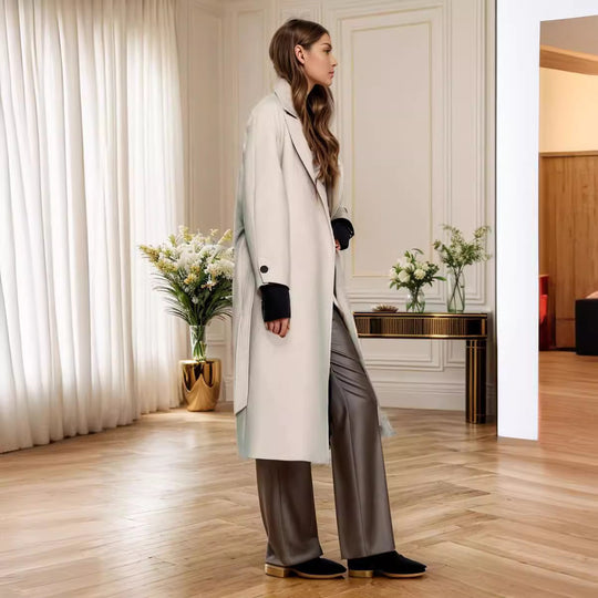 Damen eleganter Wollmantel mit Gürtel und weit geschnittenen Ärmeln Heidi-Mode