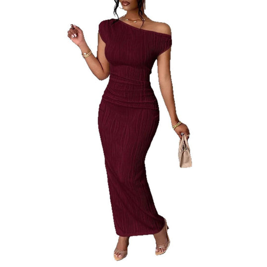 Damen figurbetontes Wickelkleid mit Rüschendetails und schulterfreiem Design Heidi-Mode