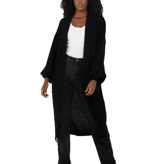 Damen Langer Strickcardigan mit voluminösen Ärmeln und offenem Schnitt Heidi-Mode