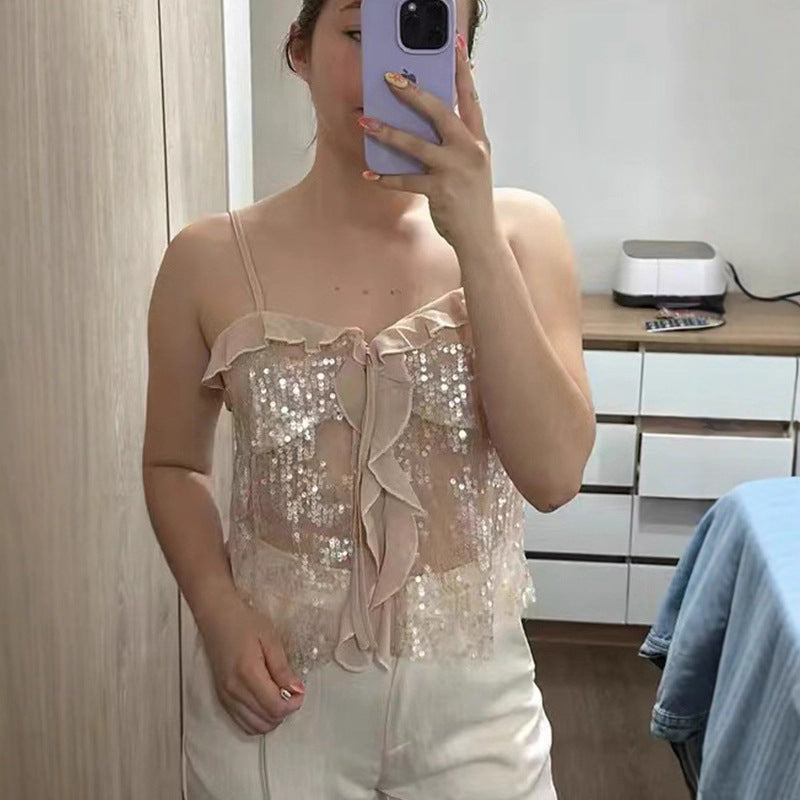 Damen Funktionsbluse mit Pailletten und Rüschen Heidi-Mode