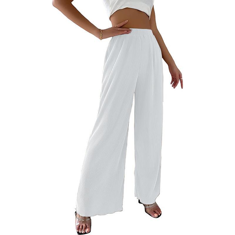 Damen elegante Plissee-Hose mit weitem Bein und elastischem Bund Heidi-Mode