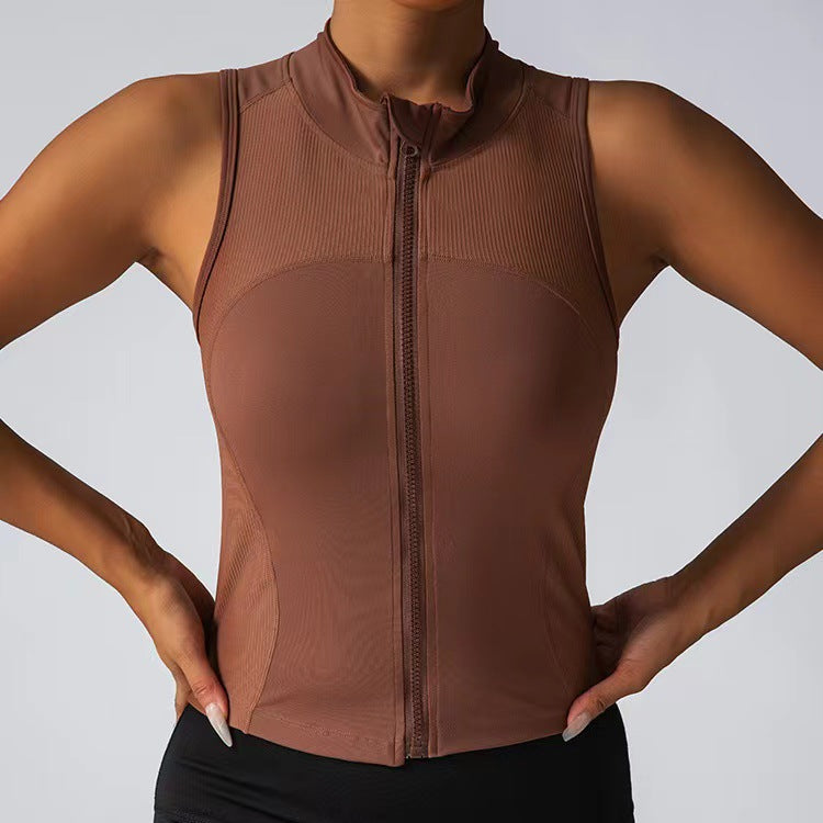 Damen Körperbetonendes Sportoberteil mit Reißverschluss und Stehkragen Heidi-Mode