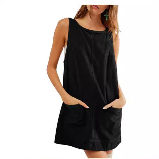 Damen lässiges Jerseykleid mit Taschen und Rundhalsausschnitt Heidi-Mode