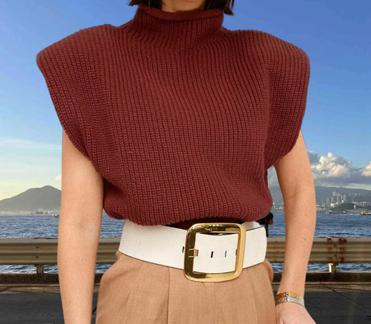 Damen Stricktop mit Stehkragen und Puffärmeln Heidi-Mode