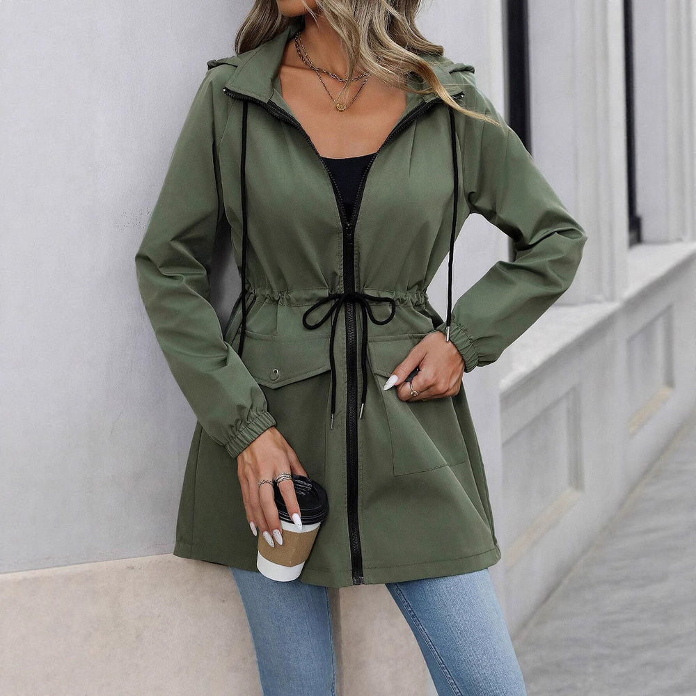 Damen praktische Kapuzenjacke mit verstellbarem Bund und Taschen Heidi-Mode