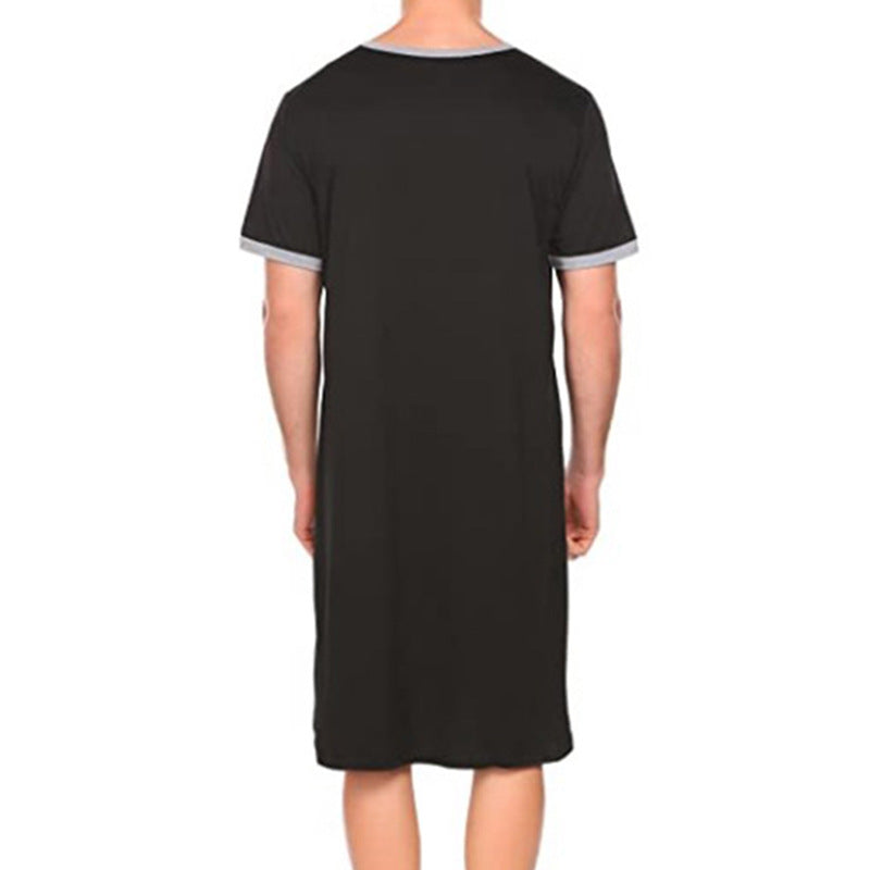 Herren Nachtgewand mit praktischer Brusttasche und klassischem V-Ausschnitt Heidi-Mode