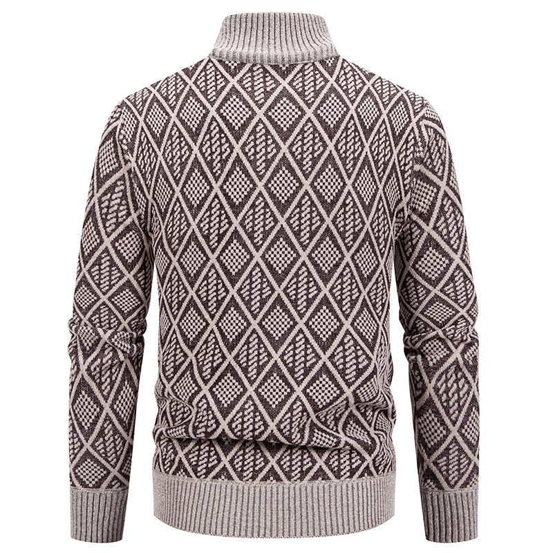 Herren Eleganter Diamant Strick Zip Cardigan Heidi-Mode