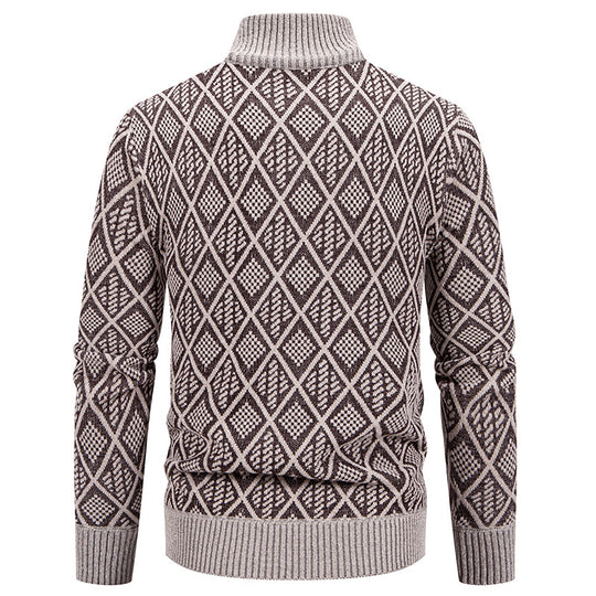 Herren Eleganter Diamant Strick Zip Cardigan Heidi-Mode