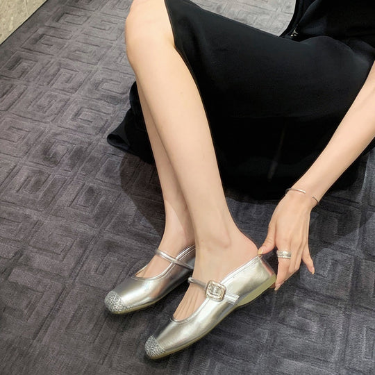 Damen Glitzer Riemen Ballerinas Heidi-Mode