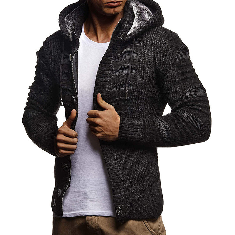 Herren Strickjacke mit Kapuze und dekorativen Knopfdetails Heidi-Mode
