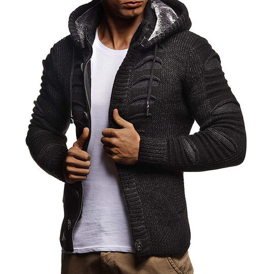Herren Strickjacke mit Kapuze und dekorativen Knopfdetails Heidi-Mode