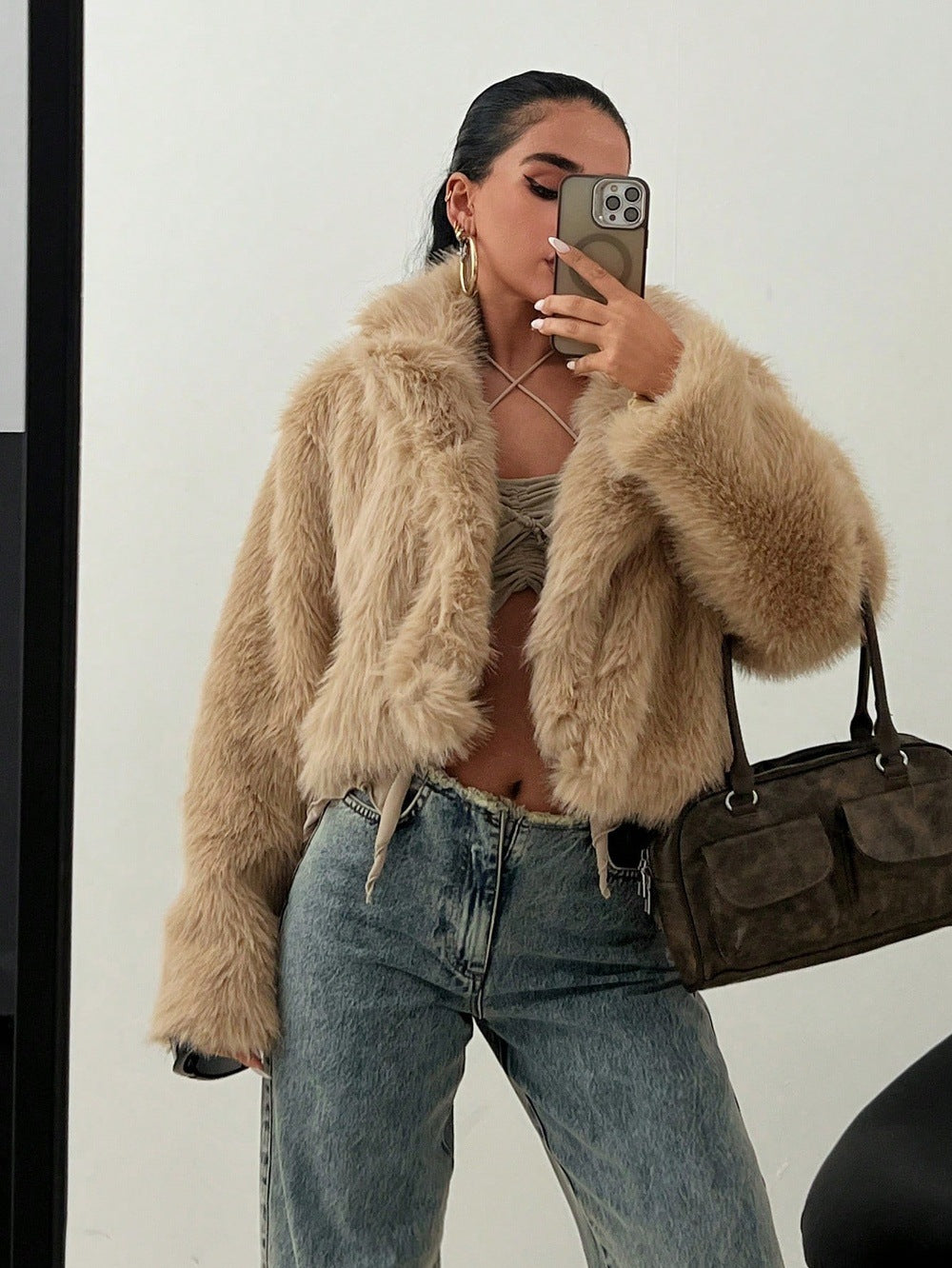 Damen Modische Kurzjacke mit glamourösem Kunstfell Heidi-Mode