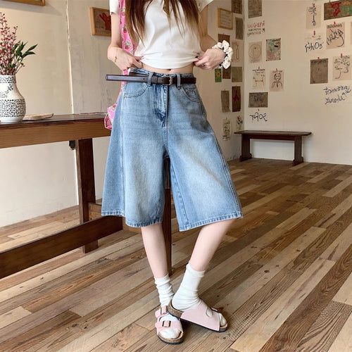 Damen weite Denim-Shorts im modernen Design mit praktischen Taschen Heidi-Mode