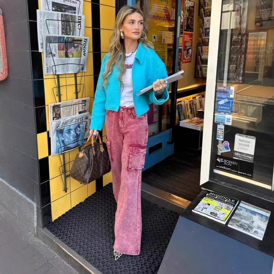 Damen cropped Jacke mit strukturierter Oberfläche und seitlichen Eingrifftaschen Heidi-Mode