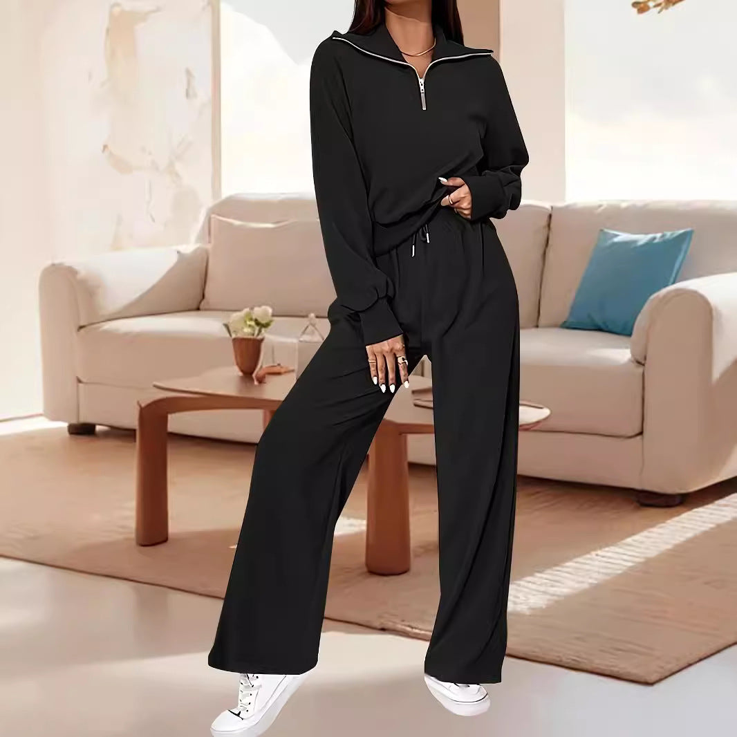 Damen Lässiger Jumpsuit mit Reißverschluss und weitem Bein Heidi-Mode