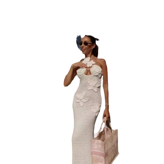 Damen Elegantes Maxikleid mit floralem Häkel-Design Heidi-Mode