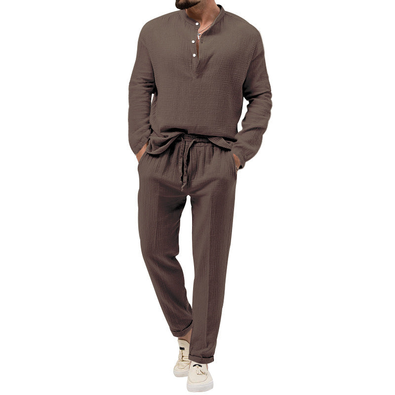 Herren Freizeit-Set aus atmungsaktivem Material mit Knopfleiste und elastischem Bund Heidi-Mode