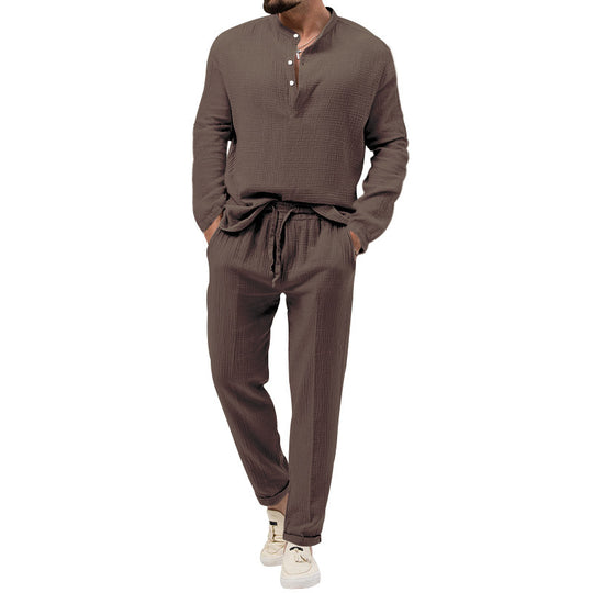 Herren Freizeit-Set aus atmungsaktivem Material mit Knopfleiste und elastischem Bund Heidi-Mode