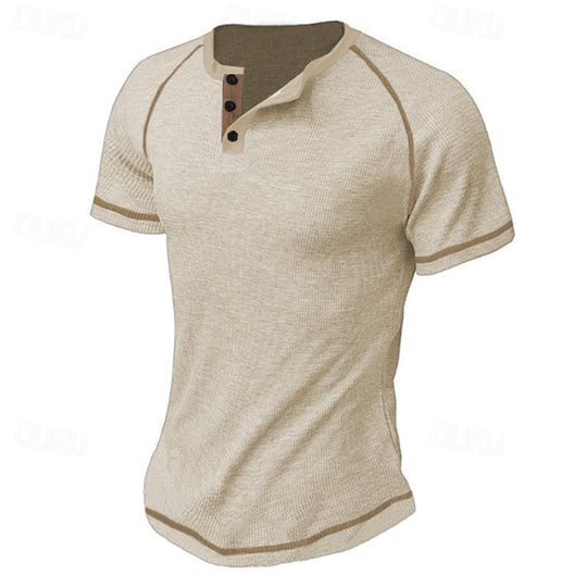 Herren Kurzarm-Henley-Shirt aus atmungsaktivem Strukturmaterial mit dekorativer Knopfleiste Heidi-Mode