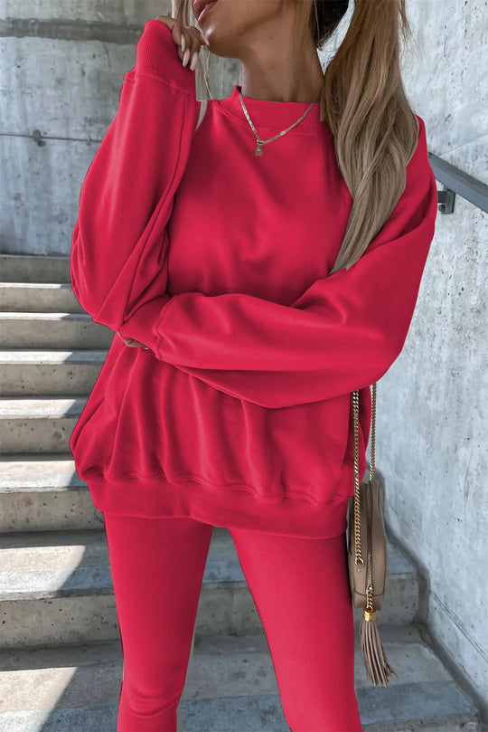 Damen lässiges Oversized Sweatshirt und enganliegende Sportleggings Set Heidi-Mode