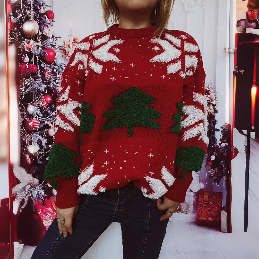 Damen lässiger Pullover mit festlichem Wintermotiv Heidi-Mode