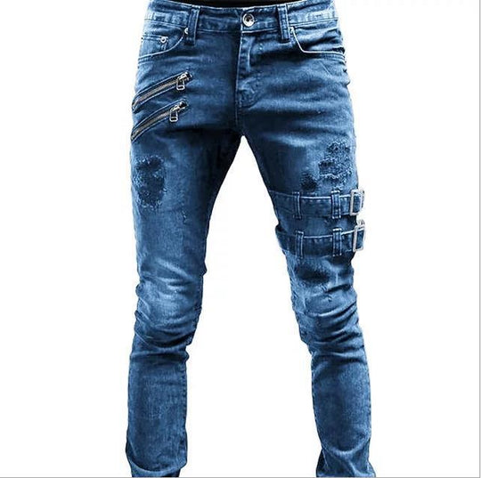 Herren Jeans mit stylischem Reißverschluss und Distressed-Details Heidi-Mode