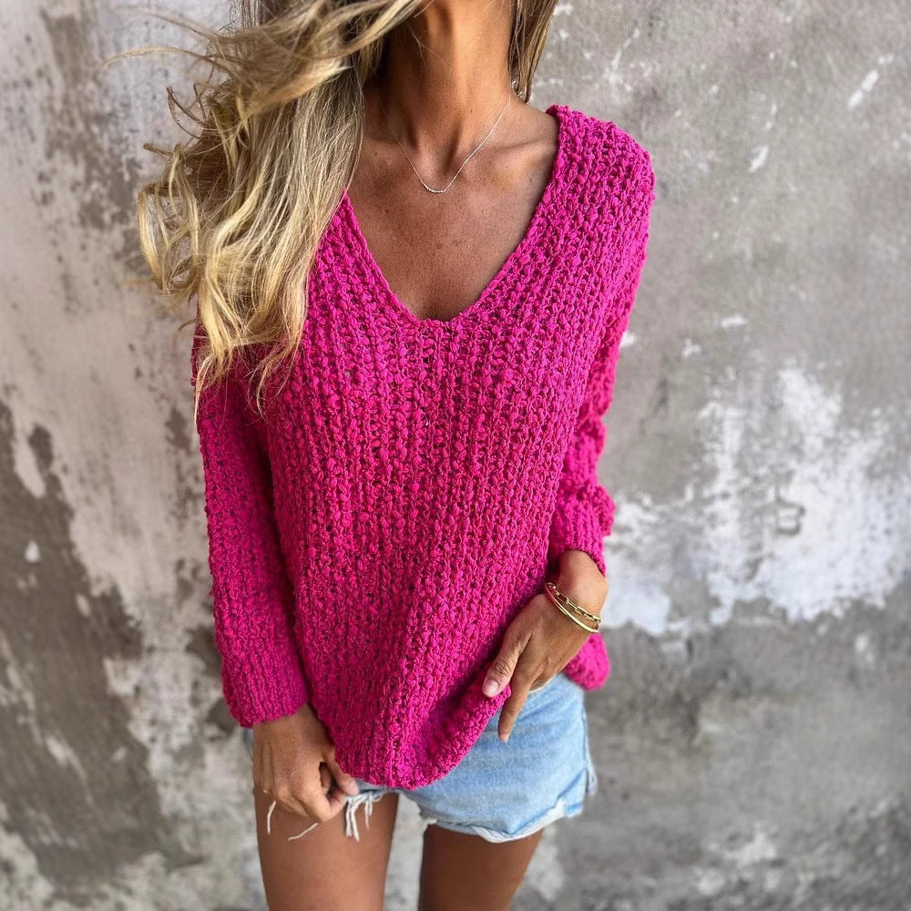 Damen Strickpullover mit V-Ausschnitt und lässigem Schnitt Heidi-Mode