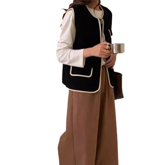 Damen Stilvolle Weste mit kontrastierenden Taschen und Knopfdetails Heidi-Mode