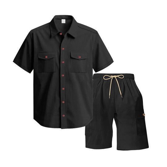 Herren komfortables Freizeitoutfit mit Kurzarmhemd und lockeren Shorts Heidi-Mode
