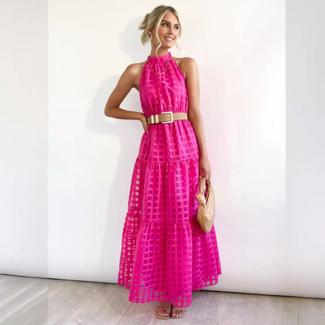 Damen Maxikleid mit raffiniertem Hochkragen und gestuftem Design Heidi-Mode