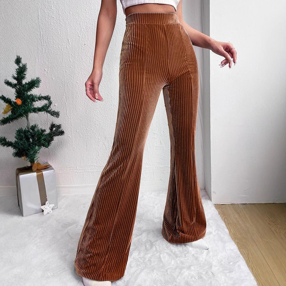 Damen weite Cord-Palazzo-Hose mit elastischem Bund und angenehmer Textur Heidi-Mode