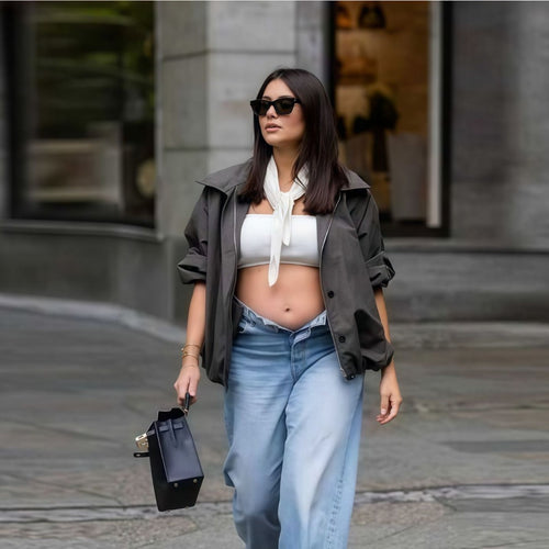Damen Trendige oversized Utility-Jacke mit seitlichem Reißverschluss und lässigem Schnitt Heidi-Mode