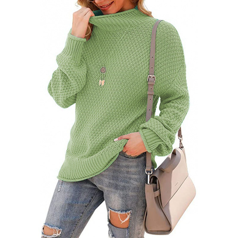 Damen Grobstrickpullover mit hohem Kragen und bequemen Ärmeln Heidi-Mode