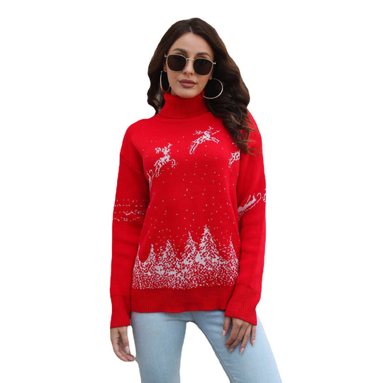Damen Kuscheliger Weihnachtspullover mit hohem Kragen und festlichem Motiv Heidi-Mode